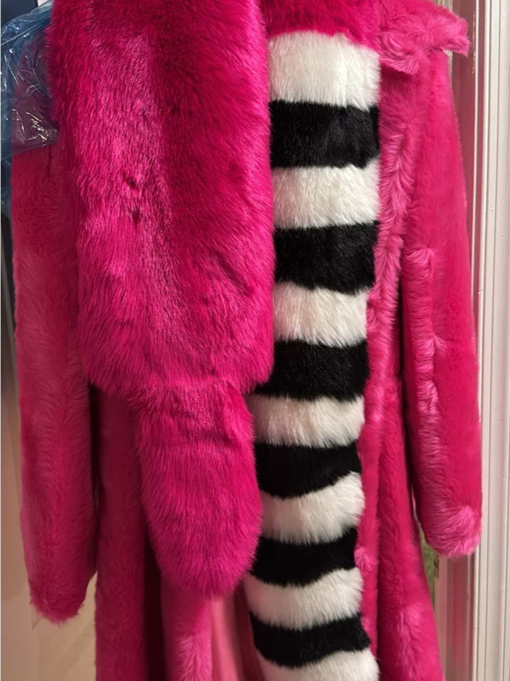 Faux Fur Long Coat in Hot Pink